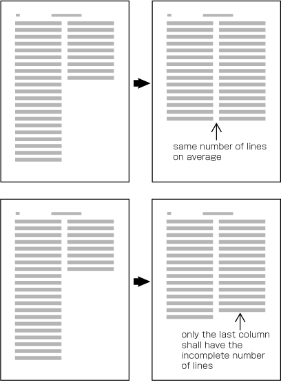 How to process incomplete number of lines on a multi-column format page (horizontally set book).